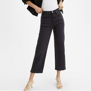 Levi's Ribcage Straight Ankle Jeans Cagey Black Size 27